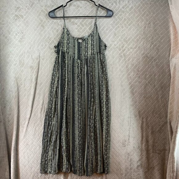 Ecote Womans Large Dress Long Midi Striped Geometric Sleeveless Boho Lagenlook - Picture 1 of 11